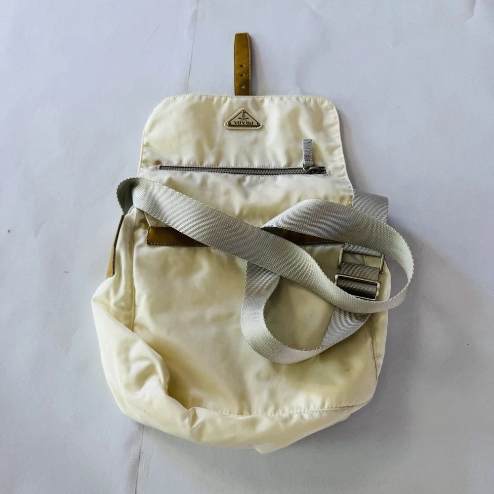 PRADA Shoulder Crossbody Bag Purse Nylon White Solid Used With Certificate - Picture 2 of 5